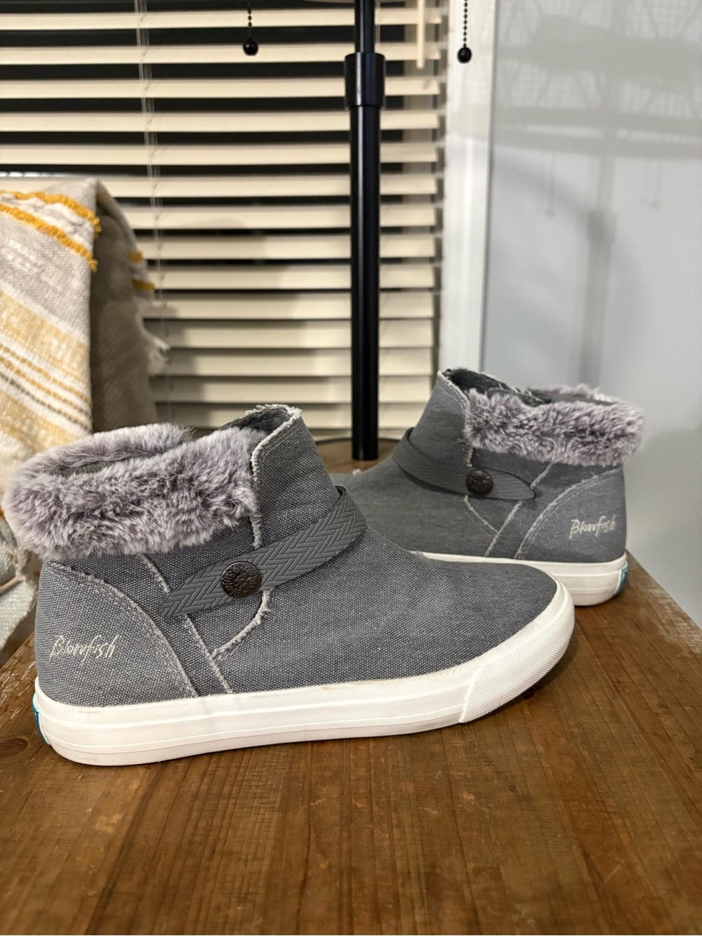 Blowfish Malibu Gray Faux-Fur Ankle Boots